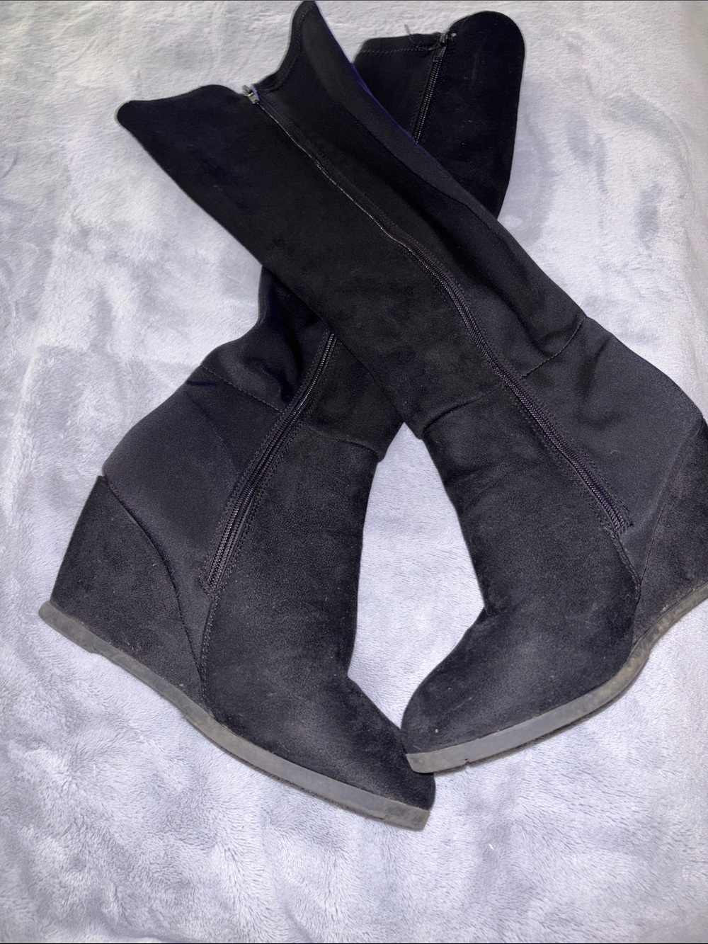 Sleek Black Wedge Knee High Boots | Black Winter Boots | Wedges | ID required